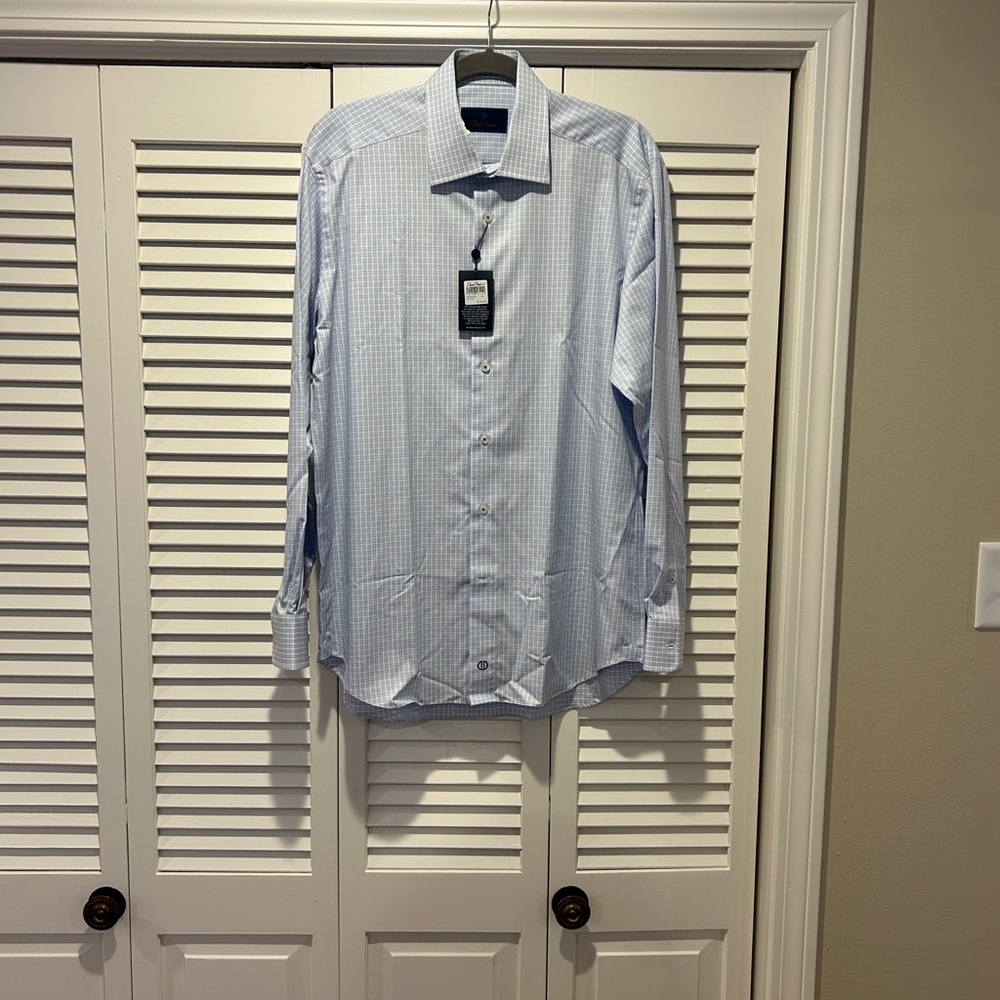 David Donahue Light Blue Checkered Men's Shirt